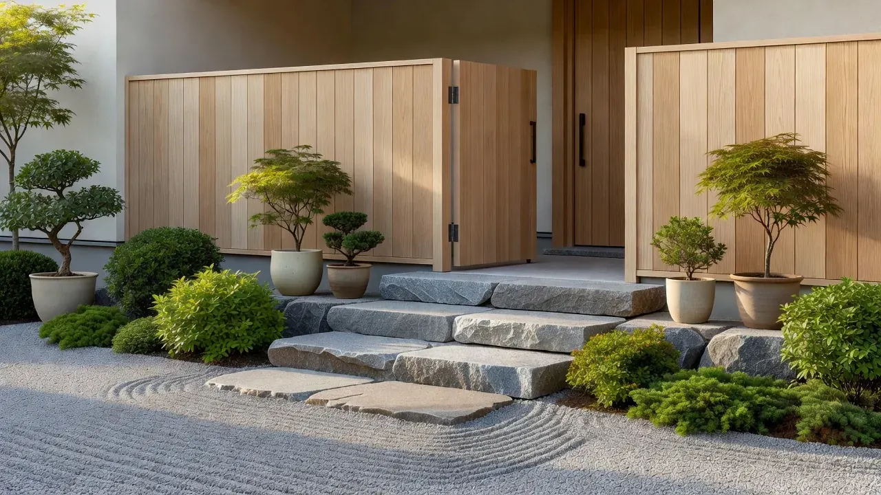 植栽を取り入れた玄関まわりの外構