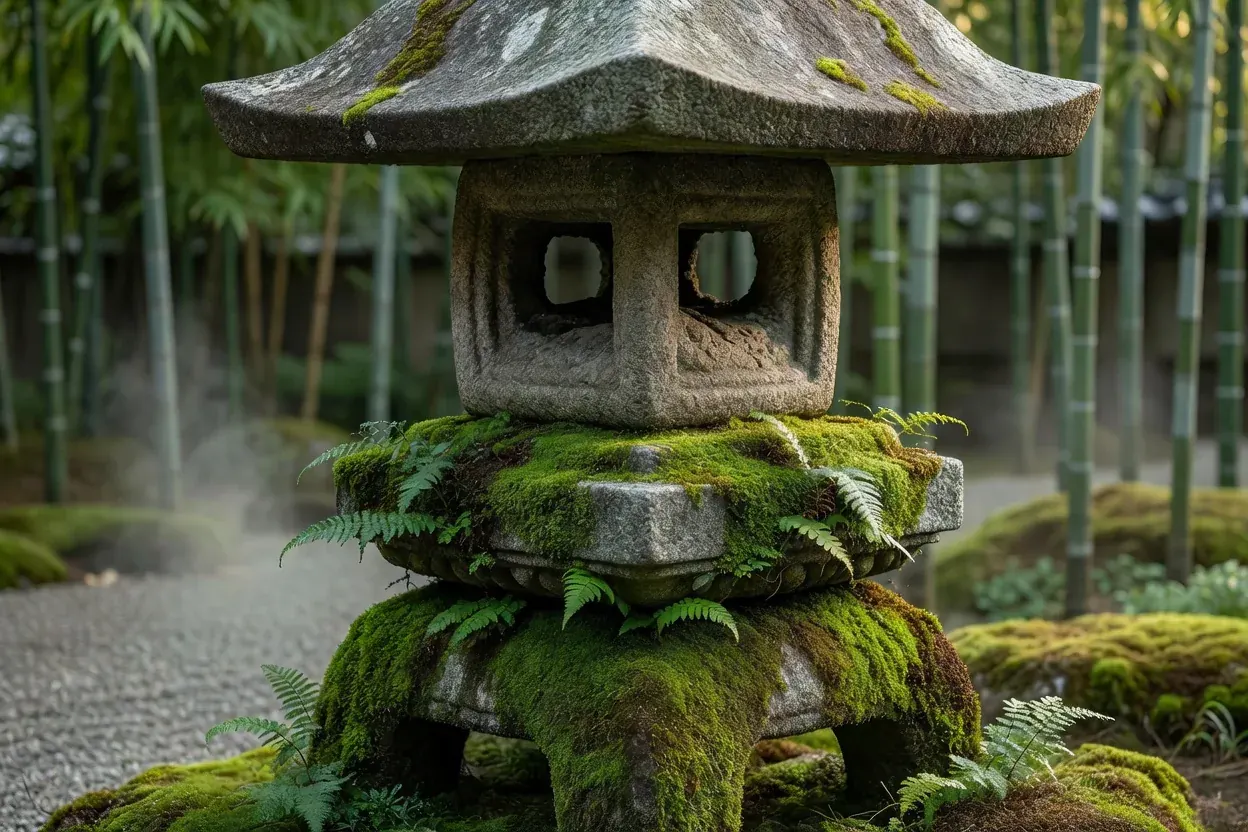 苔と石灯籠を配した和の庭