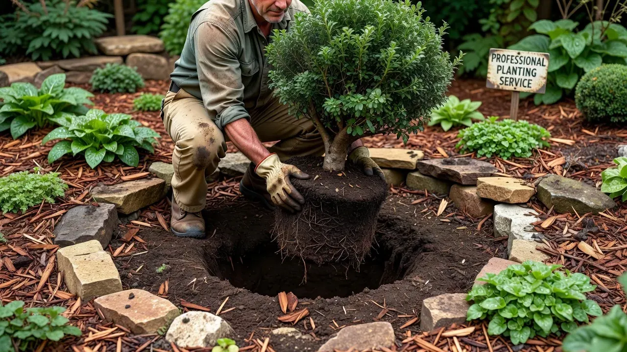低木を移植する作業の様子